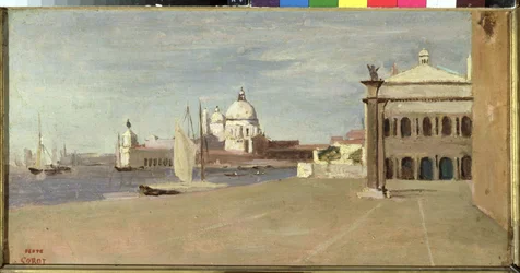 Pohled na Canal Grande, Benátky, z Riva degli Schiavone, 1828 (olej na papíře položený na plátně)